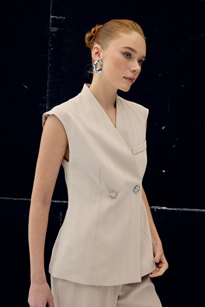 Sateen Anna Striped Vest - Beige