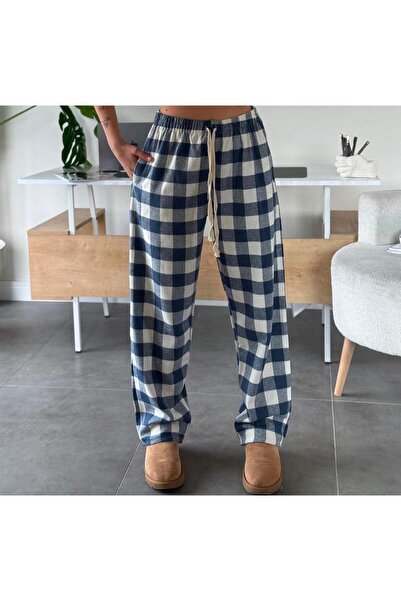 RE7EDİ Blue White Harajuku Square Pattern Unisex Sleepwear Tracksuit