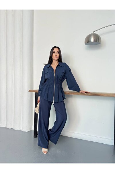 ZF BUTİK Women's Modern Zippered Jacket and Pants Set