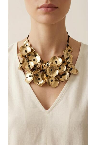 Spazio Bohem Altın Metal Çiçek Gösterişli Kolye ALTIN