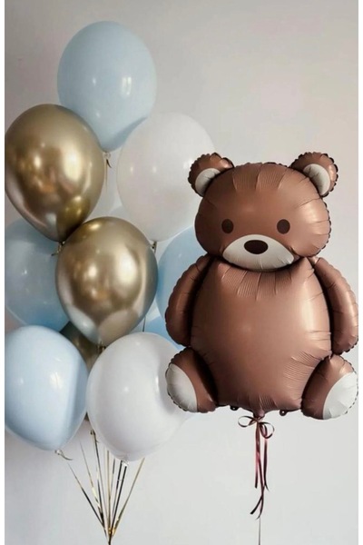 Çemrek Süs Parti Retro Bear Balloon and Blue Balloon Bundle of 11