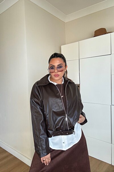 Sohotique By P Zr Model Leather Bomber Jacket Bitter Brown