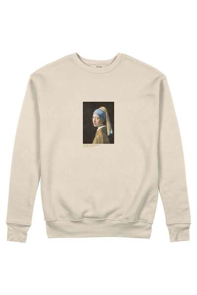 The Lucid Lab Girl's Sweatshirt with Pearl Earrings - Beige