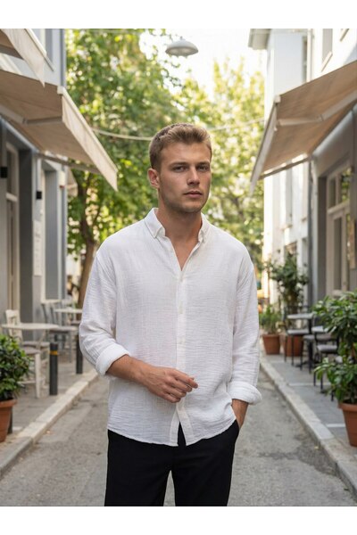 MATTİMODA Uzun Kol Müslin Erkek Beyaz Gömlek