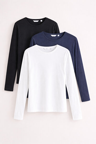 COMBİNE MİCHAİL Women's Long Sleeve Cotton Basic Slim Fit 3-Piece Blouse