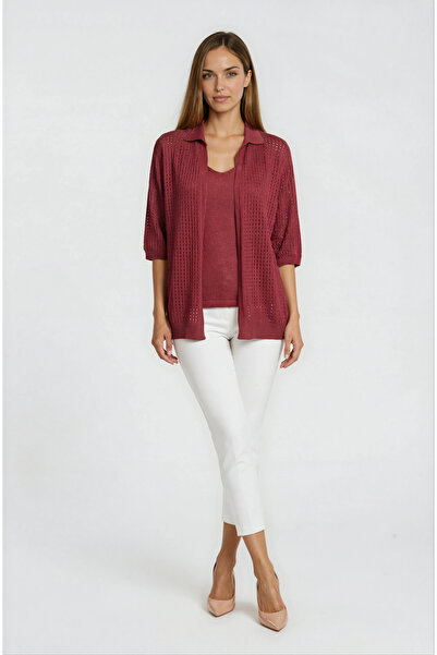 Spazio Delikli Polo Yaka Triko Hırka BORDO