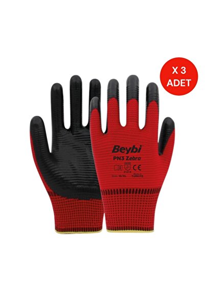 Beybi PN3 Kırmızı Siyah Nitril Eldiven XL (10 Numara) 3’lü Paket – Kaymaz İş ...