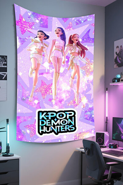 RUGRUMBA Demon Hunters Baskılı Duvar Örtüsü – K-Pop Temalı, Kaliteli Kumaş, T...