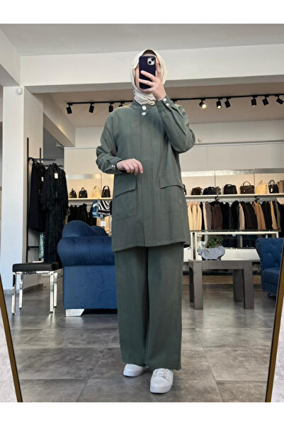 My Magazin Women's Zipper Closure Cotton Tunic Trousers Set 4439