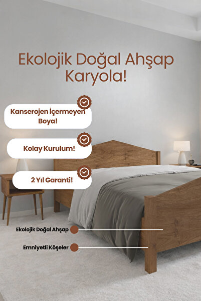 RENAZZO Milano Çekmecesiz Ahşap Karyola - Modern Masif Sağlam Ahşap Karyola