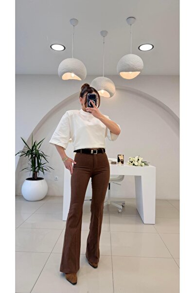 Şulenin Butiği KEMERLİ İSPANYOL PAÇA PANTOLON TARÇIN