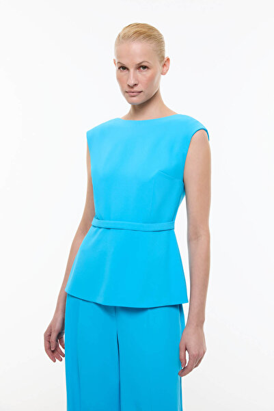 Roman Bele Oturan Şerit Detaylı Vatkalı Bluz Mavi YY013016_036