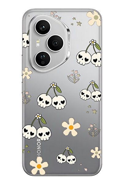 FLAMENKO غطاء هاتف شفاف بنمط جمجمة الكرز متوافق مع هونر 400 برو