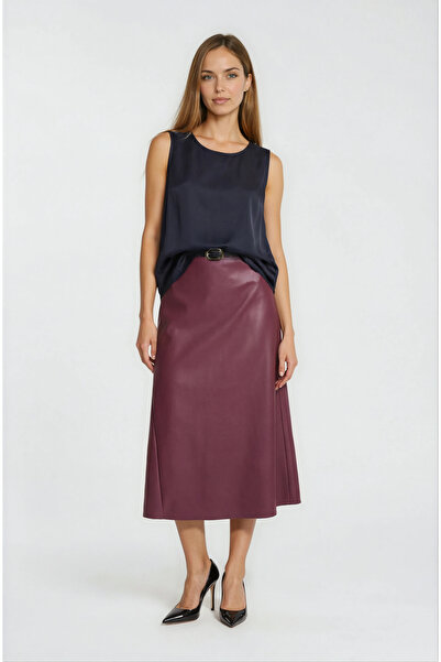 Spazio Ortemio Parçalı Kemerli Deri Etek BORDO