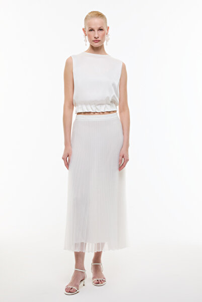 Roman Piliseli Midi Boy Organze Etek Beyaz YY015046_002