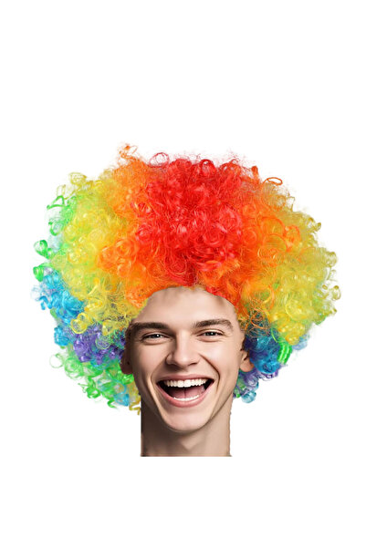 OEM Perucă Afro Creață - Accesoriu Costum Disco sau Clovn, Sintetică, Multico...