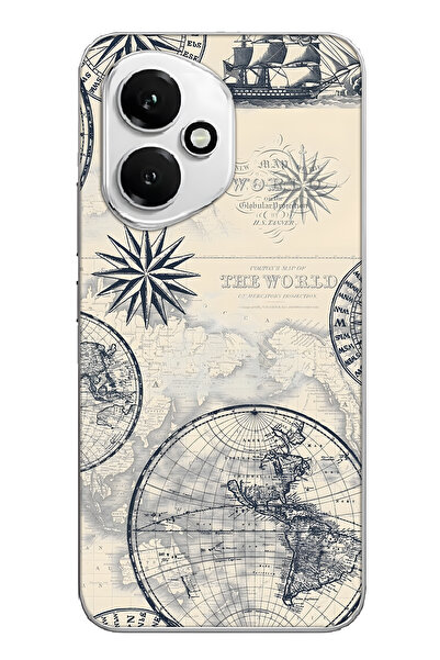 FLAMENKO غطاء هاتف شفاف متوافق مع هونور 400 بنمط خريطة العالم والبوصلة