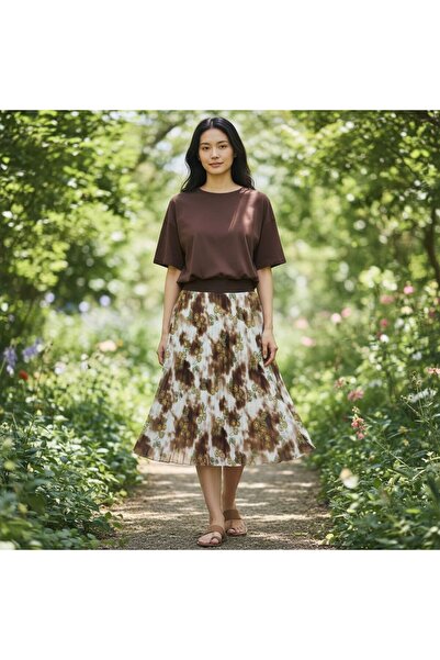 GÖMLEK GALERİSİ Patterned Elastic Waist Chiffon Woven Digital Print Skirt (38...