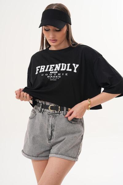 ŞİMAL Γυναικείο κοντό μπλουζάκι με λεπτομέρεια στάμπας και λαιμόκοψη  "ποδήλα...