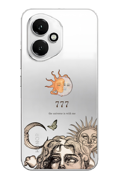 FLAMENKO Honor 400 Uyumlu Güneş ve Ay 777 Desenli Şeffaf Telefon Kılıfı