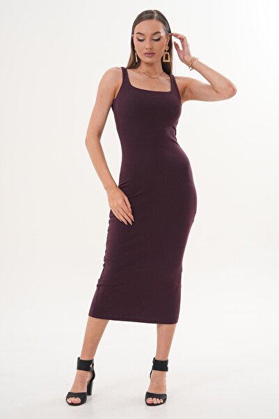 ŞİMAL Women's Strappy Ribbed Long Dress 260039