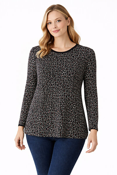 Mutlu City Women's Crispy Floral Patterned Round Neck Middle Age Mother Combe...