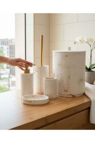 Onedekor 5 Piece Luxury Laduree Norela White Gold Bathroom Set