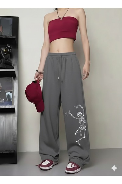 COMANCHERO Unisex Skull Printed Baggy Cut Wide Leg Sweatpants