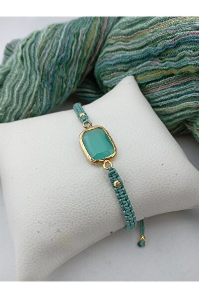 Orelia Takı Su Yeşili Kedigözü Taşlı Makrome Ayarlanabilir Etnik Bileklik