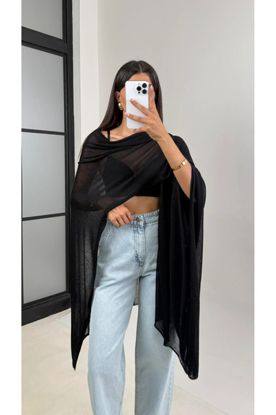 My Blog Black Md Equivalent Design Knitwear Cape Shawl - 5241