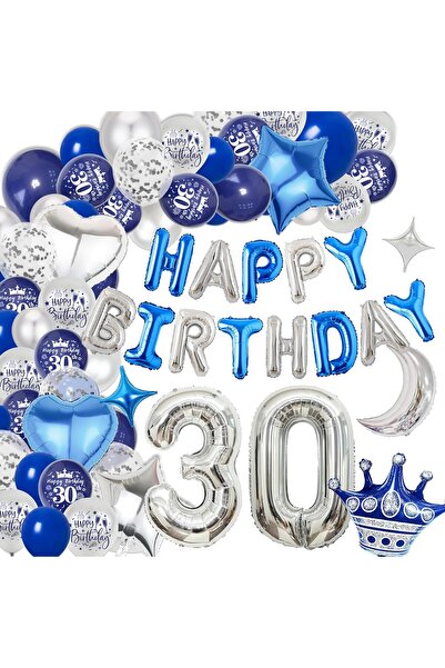 OEM 30th Birthday Balloon Set - 108 Pieces, XXL Foil and Latex, Blue and Silver