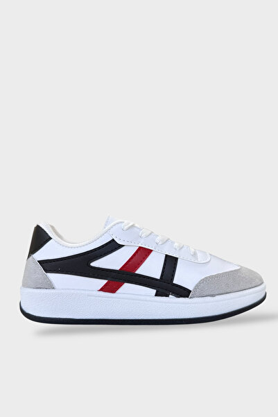 Liger Unisex Casual Sports Shoes with Side Stripes and Laces White - Black