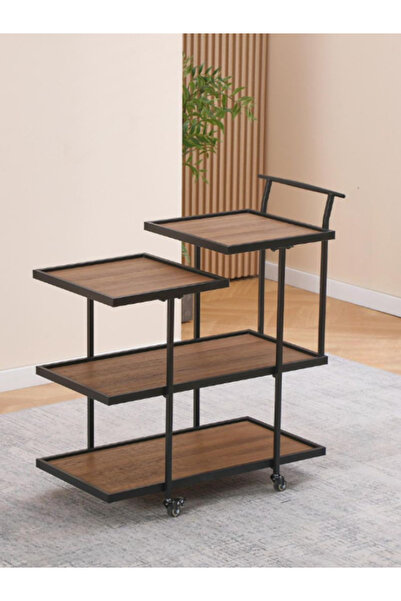BEC30 عربة تقديم وتنظيم مودرن 4 مستويات - تصميم خشبي مع هيكل معدني متين
