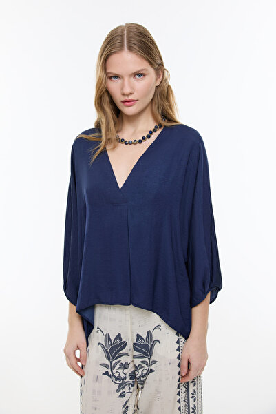 Roman V Yaka Yarasa Kol Gömlek Lacivert YY013541_015