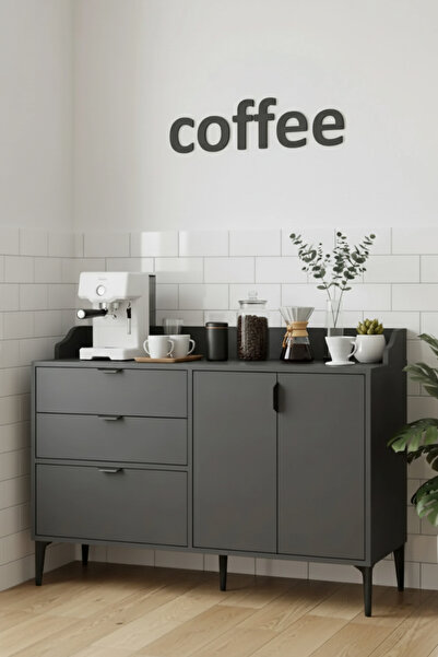 MOONLİGHT 3 Kapaklı 2 Çekmeceli Antrasit Kahve Köşesi Mutfak Konsolu Ekmeklik...