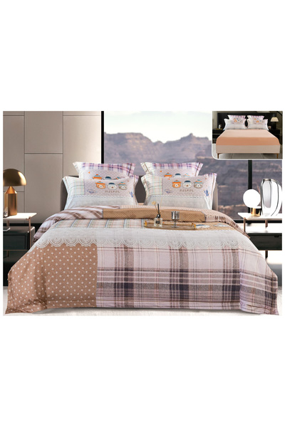 FIONNA.RO Duvet Cover Set With Stretchy Band - Salmon Pink With Teddy Bears