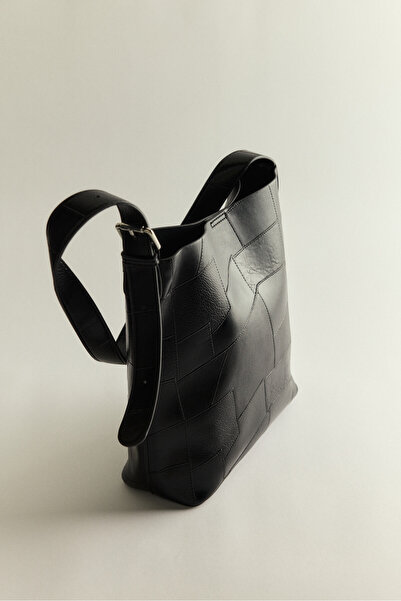 LUTVELIZADE Geantă 2614 - Geantă de damă neagră cu aspect de piele texturată ...