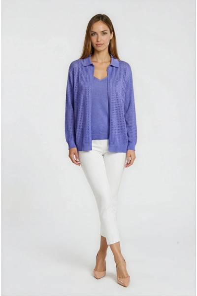 Spazio Delikli Polo Yaka Triko Hırka İNDİGO