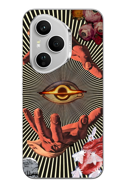 FLAMENKO غطاء هاتف شفاف بنمط كولاج اليد والعين متوافق مع هونور 400 برو