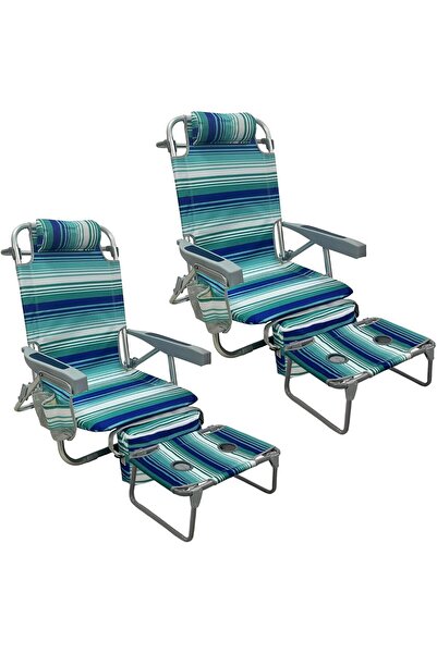 OEM Set 2 Șezlonguri Plajă Tip Rucsac - Aluminiu, Geantă Termică, Pernă - 5 P...