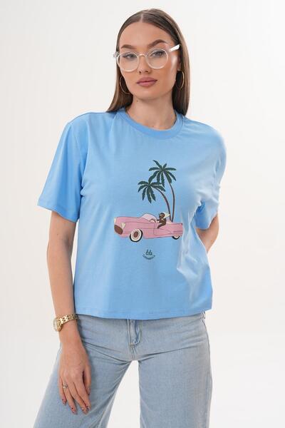 ŞİMAL Tricou oversize cu imprimeu și guler rotund pentru femei 260145 -