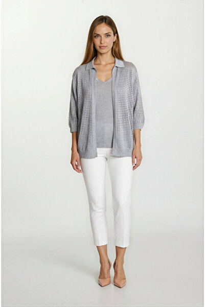 Spazio Delikli Polo Yaka Triko Hırka GRİ