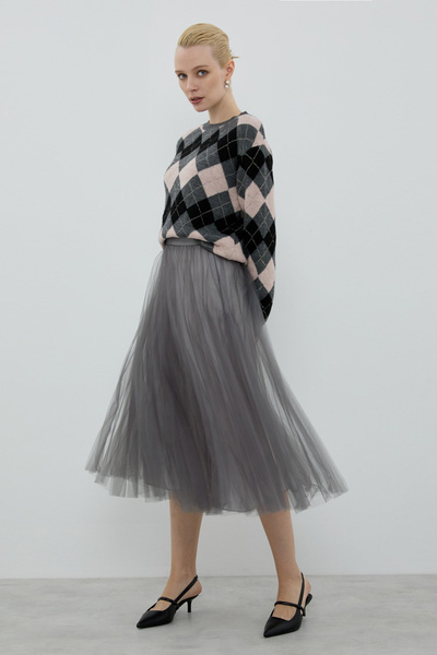 Roman Piliseli Midi Boy Tül Etek Antrasit K2615072_046