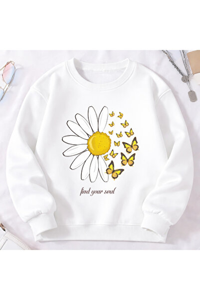 SERAH BUTİK SWEATSHIRT pentru copii cu imprimeu PAPATYA, cu 3 fire de ață