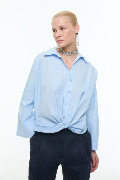 Roman Düğüm Görünümlü Manşet Detaylı Gömlek Mavi Y2552001_036