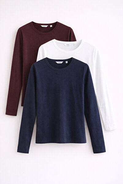 COMBİNE MİCHAİL Women's Long Sleeve Cotton Basic Slim Fit 3-Piece Blouse