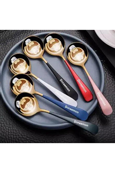 OEM Set of 6 metal dessert spoons, with cartoon character, Doraemon, White