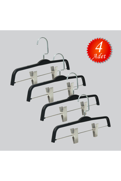 NYN Wooden 8178 (Silver Hooked Lama) Latched Skirt and Trouser Hangers 4 Pieces