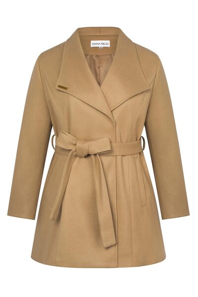 OEM Hanna Nikole Women's Coat - Elegant, with Belt, Oversize - Navy Blue, Siz...