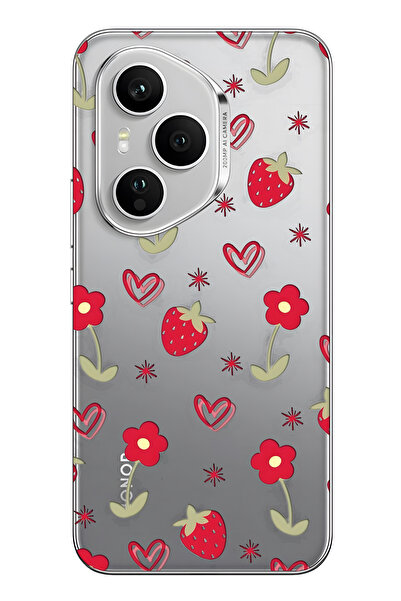 FLAMENKO غطاء هاتف شفاف متوافق مع هونور 400 برو بنمط الفراولة والقلب
